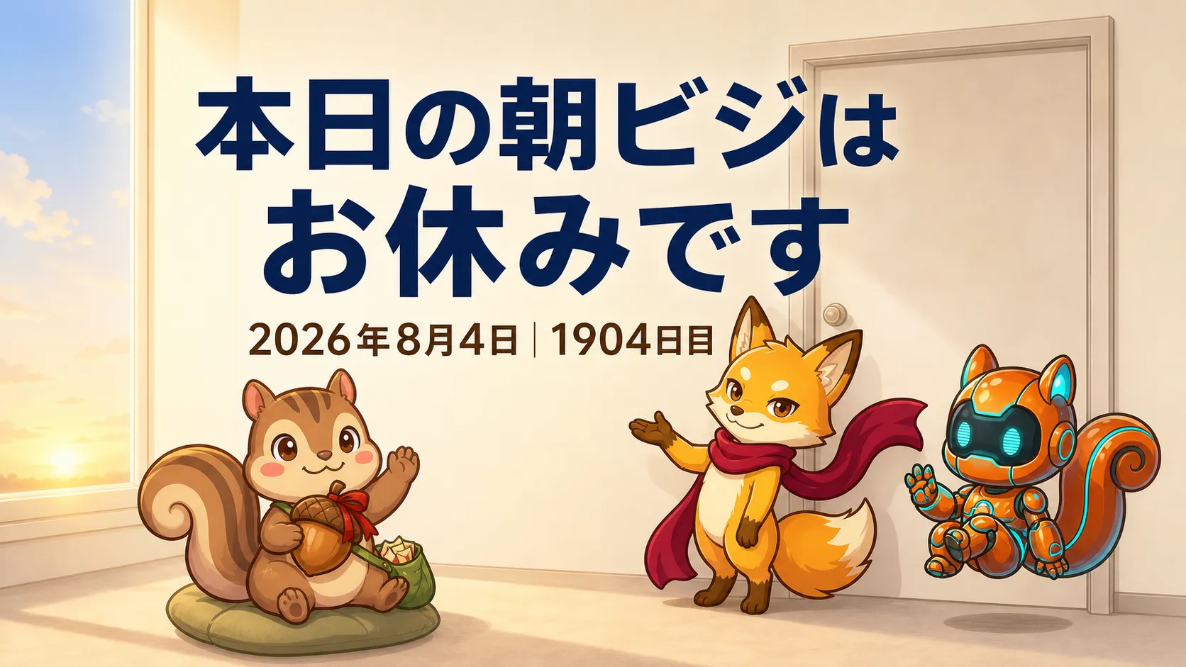 本日の朝ビジはお休みです（2026年8月4日・1904日目）